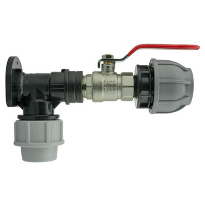 25mm Mdpe Wall Flange Kit With 32mm Straight Joiner And Brass Nickel Plated Lever Valve Pn10 from B&Q
