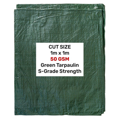  - S Grade Green Tarpaulin 1M X 1M  50Gsm Lightweight Protective Tarp