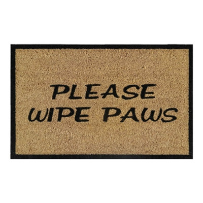 60Cm X 40Cm Coir Doormat 'please Wipe Paws'Natural Fibre With Rubber Backing