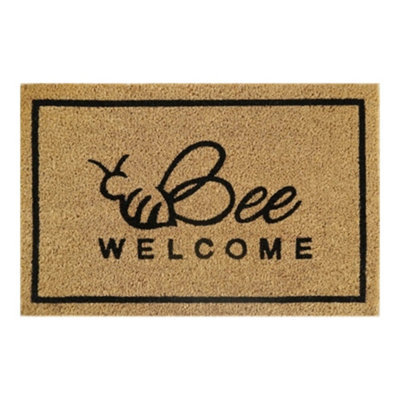 60Cm X 40Cm Coir Doormat With Bee Welcome Design Natural Brown Rustic Entrance Mat from B&Q