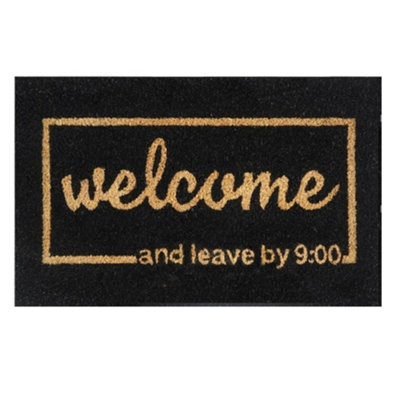 Unbranded 60Cm X 40Cm Coir Doormat With Rubber Backing And Welcome And Leave By 9:00 DesignMedium Rustic Entrance Mat from B&Q