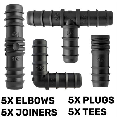 Porous20 Barb Hose Connectors Mix  20Pc Irrigation Elbows Tees Straight Joiners And Plugs from B&Q