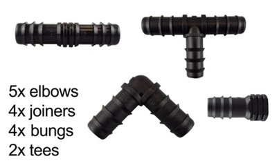 Porous15 Barb Hose Connectors Mix  15 Piece Irrigation Connector Kit With Elbows Tees Straight Joiners And Plugs from B&Q