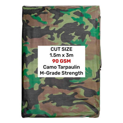 M Grade Camouflage Tarpaulin 90G/sqm 1.5M X 3M With Aluminium Eyelets from B&Q