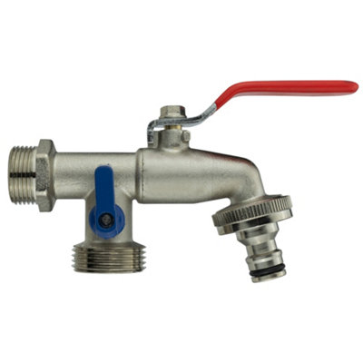 3/4" Bsp Male Inlet Dual Outlet Brass Garden Tap With Click-Lock Quick Connect from B&Q