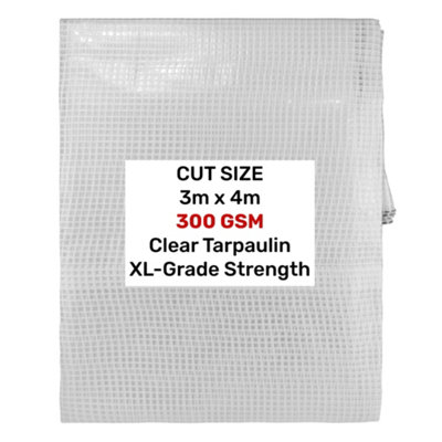 Xl Grade Clear Reinforced Tarpaulin 300Gsm  3M X 4M Aluminium Eyelets Waterproof from B&Q