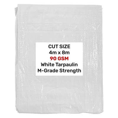 M-Grade White Tarpaulin 90Gsm 4M X 8MWaterproofHemmed EdgesAluminium Eyelets from B&Q