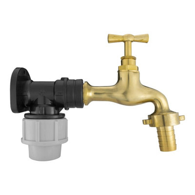 20mm Mdpe Wall Flange Set With Polished Brass Garden Tap And 15mm Barbed Outlet from B&Q