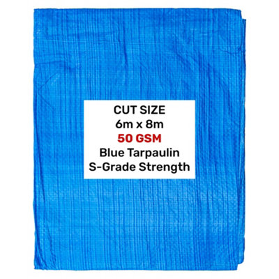 S Grade Blue Tarpaulin 6M X 8M  50Gsm Lightweight Reinforced Hems 12mm Aluminium Eyelets from B&Q