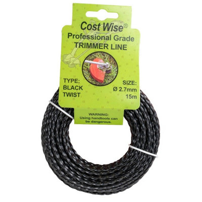 2.7mm Twisted Strimmer Line 15M Black Quiet Heavy Duty Trimmer Cord from B&Q