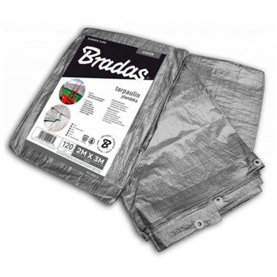Heavy Duty Silver Tarpaulin M Grade 120Gsm 2M X 3M Reinforced Hemmed Edges Aluminium Eyelets from B&Q