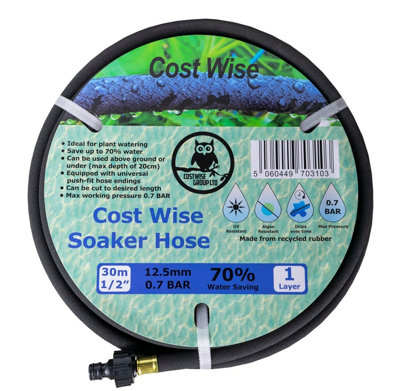 Cost Wise 30M Porous Soaker Hose Pipe With Quick Connect Fittings 100% Recycled Rubber from B&Q