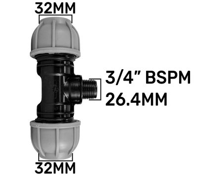 32mm Mdpe Tee 3/4" Bsp Male Compression Pipe Fitting Pn10 from B&Q