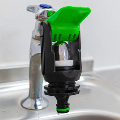 Green Universal Click Lock Kitchen Tap Adaptor For Downward Facing Spouts Compatible With Hozelock And Gardena from B&Q