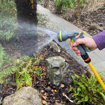 - Lime Multi Pattern Adjustable Garden Hose Spray Gun With Quick Connect Adaptor And Trigger Lock