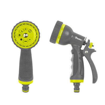  - 8 Pattern Adjustable Garden Hose Spray Gun  Lime Quick Connect Adaptor Trigger Lock