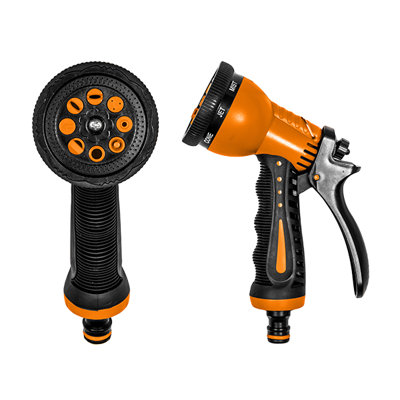 - 8 Pattern Adjustable Garden Hose Spray Gun  Black/orange Click Lock Quick Connector Trigger Lock