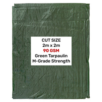 M Grade Green Tarpaulin 2M X 2M  90Gsm Aluminium Eyelets Reinforced Hem from B&Q