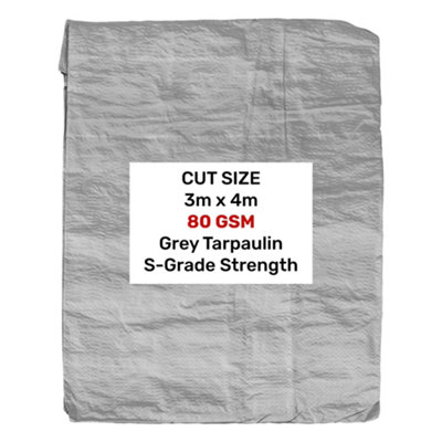 80Gsm S Grade Grey Tarpaulin 3M X 4M  Reinforced Hem Aluminium Eyelets from B&Q