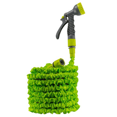 Lime Extendable Garden Hose 15M To 45M Expanding Hose Set With 7 Function Spray Gun And Bsp Adaptors from B&Q