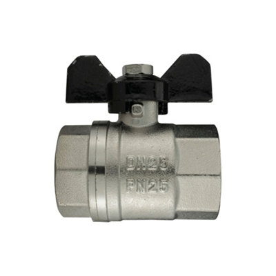 1 Inch Bsp Female Butterfly Valve Brass Nickel Plated Shut Off Water Valve from B&Q