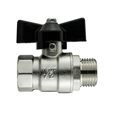 1/2 Inch Bsp Butterfly Valve Brass Nickel Plated Male Female Shut Off Valve from B&Q