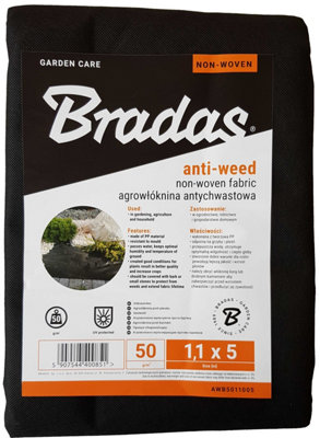  - 50Gsm Non Woven Weed Control Fabric Roll 1.1M X 5M  Black