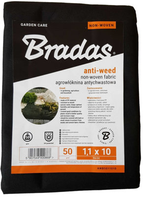 50Gsm Non Woven Weed Control Membrane Fabric  1.1M X 10M Black Water Permeable Uv Resistant from B&Q