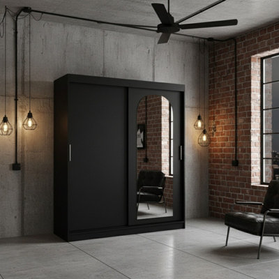 Double Sliding Wardrobe With Built In Mirror Built In Shelves And A Hanging Rails Optional Drawers Black With Drawers from B&Q