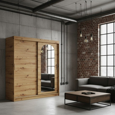 Double Sliding Wardrobe With Built In Mirror Built In Shelves And A Hanging Rails Optional Drawers Artisan Oak from B&Q