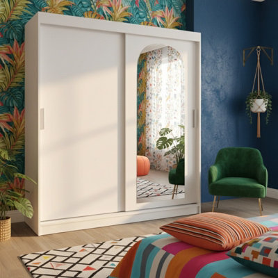 Selfie 180 Sliding Wardrobe With Mirror Modern Wardrobe Spacious Shelves And Hanging Rails Drawers Option White With Drawers from B&Q