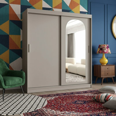 Selfie 180 Sliding Wardrobe With Mirror Modern Wardrobe Spacious Shelves And Hanging Rails Drawers Option Cashmere With Drawers from B&Q