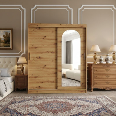 Selfie 180 Sliding Wardrobe With Mirror Modern Wardrobe Spacious Shelves And Hanging Rails Drawers Option Artisanoak With Drawers from B&Q