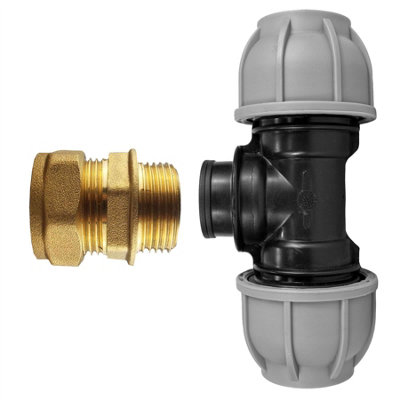  - Mdpe Tee 25mm To 3/4 " Bspf And Brass Compression Straight 22mm To 34 Bspm Plumbing Adapter Kit