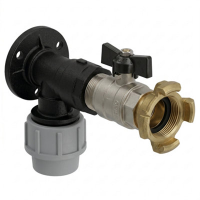  - 32mm Mdpe Wall Flange Kit With 3/4"  Mf Bib Valve And 3/4" Bspm Geka Connector