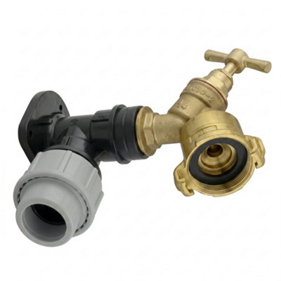  - 32mm Mdpe Wall Flange Kit With 3/4 " Brass Bib Tap And 1 " Bspf Geka Fitting