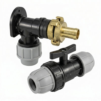  - 32mm Mdpe Wall Flange Kit With 3/4 "bspm Geka 19mm Geka Hosetail And 32mm Mdpe Valve