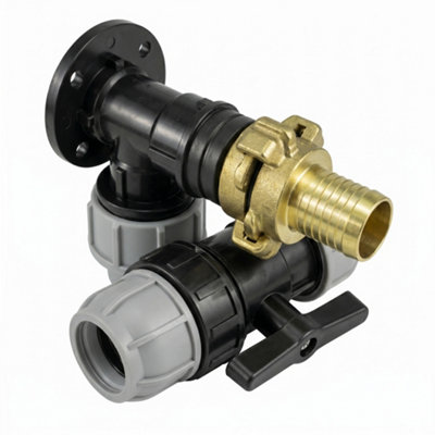  - 32mm Mdpe Pipe Fittings Kit With Wall Flange Valve And Geka Claw Couplings