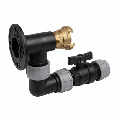  - 32mm Mdpe Wall Flange Kit With 3/4 " Bspm Geka Connector And 32mm Mdpe Valve