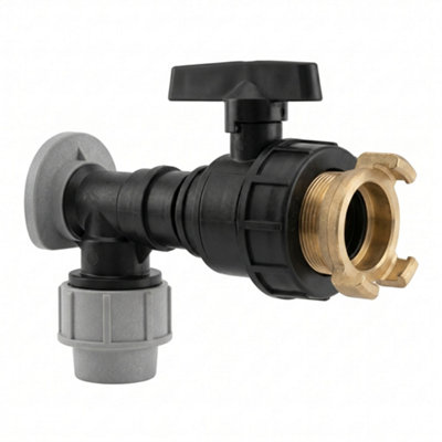  - 32mm Mdpe Wall Flange Kit With 3/4" Mf Large Valve And 3/4" Bspm Geka Connector