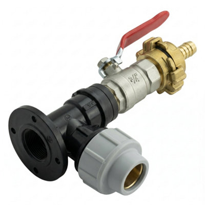  - 32mm Mdpe Wall Flange Kit With Mf 3/4 " Lever Valve Bspm Geka Fitting And 13mm Geka Hose Tail