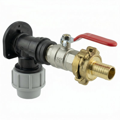  - 32mm Mdpe Wall Flange Kit With 3/4"  Mf Lever Valve Bspm Geka And 19mm Geka Hosetail
