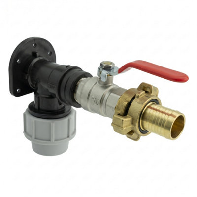  - 32mm Mdpe Wall Flange Kit With 3/4" Mf Lever Valve Bspm Geka And 25mm Geka Hosetail