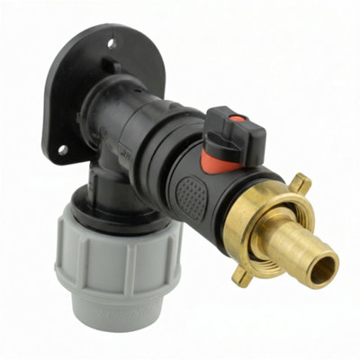  - 32mm Mdpe Wall Flange Kit With Hcv 3/4" Bspm Valve And 13mm Brass Tap Connector