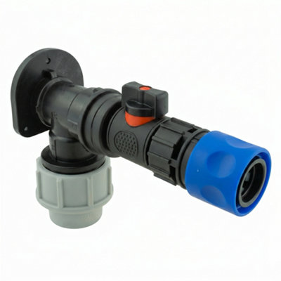  - 32mm Mdpe Wall Flange Kit With Hcv 3/4 Inch Bspm Valve And 3 4 Inch Bspf Blue Expand Connector