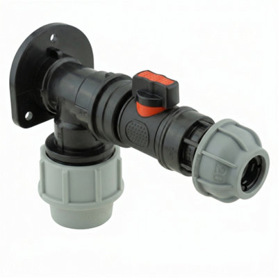  - 32mm Mdpe Wall Flange Kit With Hcv 3/4 " Bspm Valve And 20mm Mdpe Straight Fitting