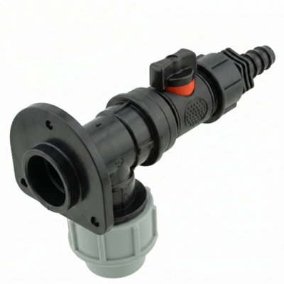  - 32mm Mdpe Wall Flange Kit With Hcv 3/4" Bspm Valve And 3/4" Bspf 16mm Straight Barb