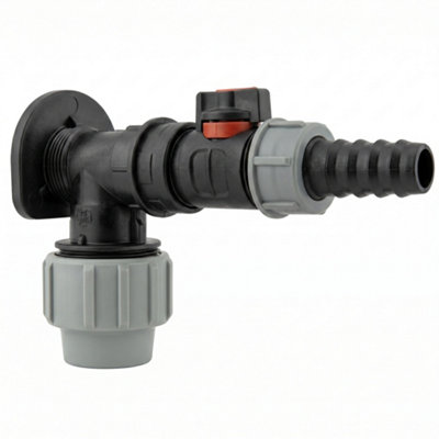  - 32mm Mdpe Wall Flange Kit With Hcv 3/4" Bspm Valve And 3/4 " Bspf 20mm Straight Barb