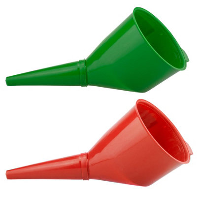  - Angled Car Fuel Funnel Set With Built In Mesh Filter Green And Red