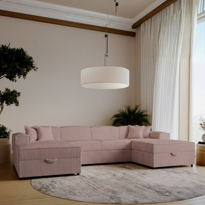 Santos U Lounge Universal Corner Sofa Bed Chipboard Polyurethane Foam Wave Springs 320X166X79Cm Pink from B&Q